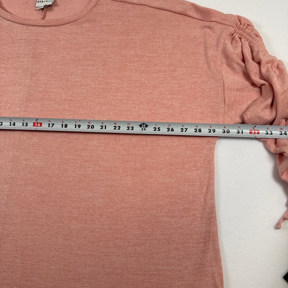 Ava & Viv Peach Pink Knit Top Ruched Lace Up Sleeves Women's Plus Size 4X - Picture 7 of 9